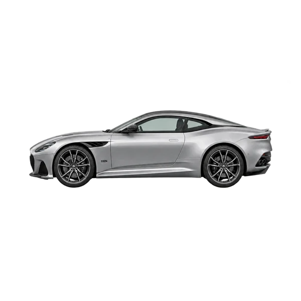silver 2021 Aston Martin DBS side (facing left) view