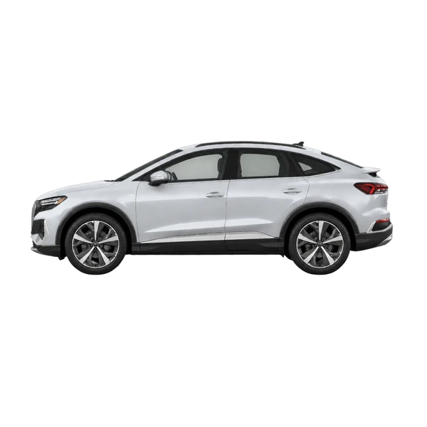 silver 2023 Audi Q4 Sportback 35 E-Tron side (facing left) view