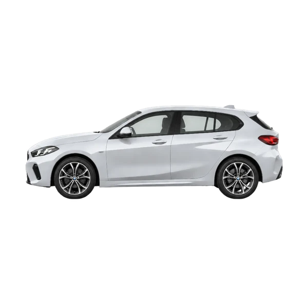 silver 2026 BMW 123 Xdrive side (facing left) view