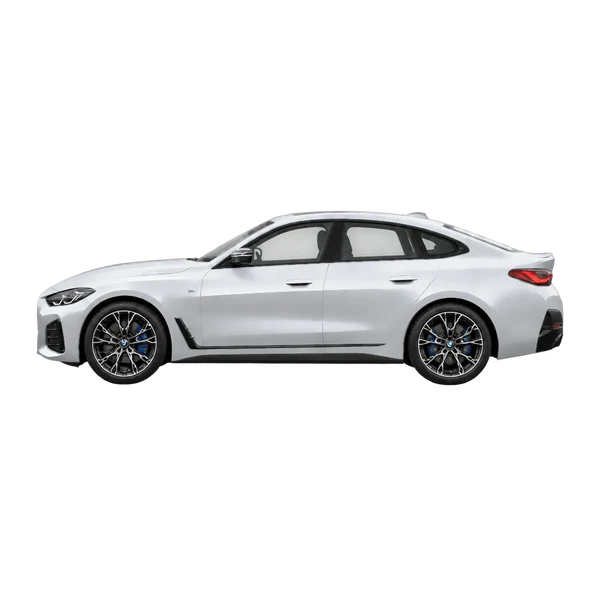 silver 2026 BMW I4 M50 Xdrive side (facing left) view