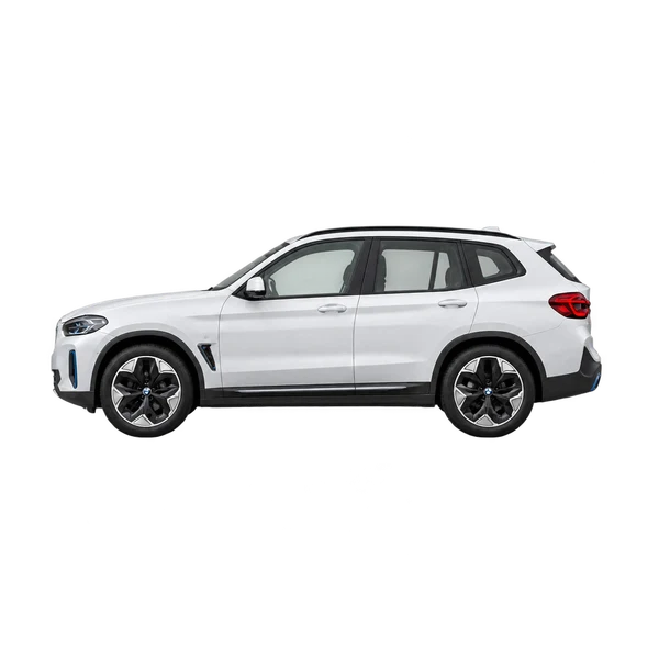 white 2022 BMW IX3 side (facing left) view