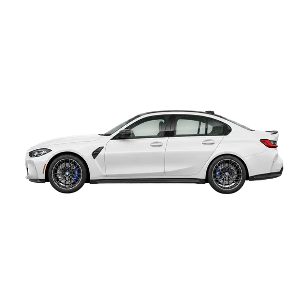 white 2020 BMW M3 side (facing left) view