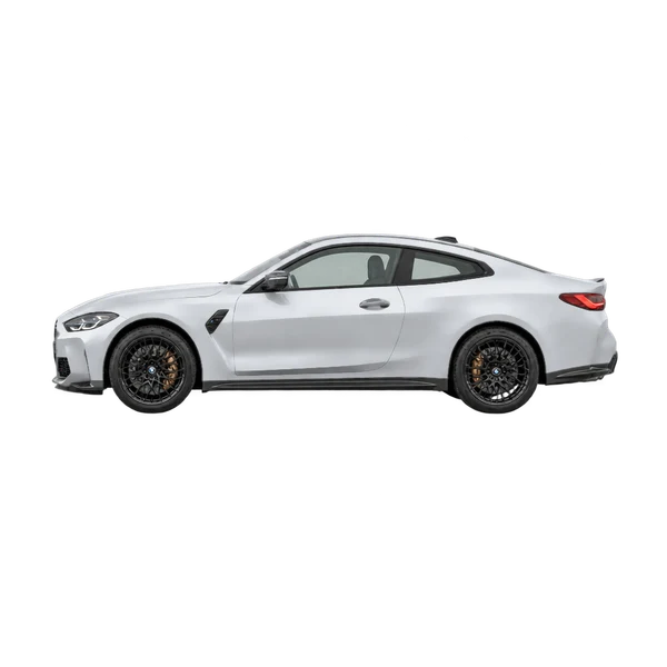 silver 2025 BMW M4 Competition M Xdrive side (facing left) view
