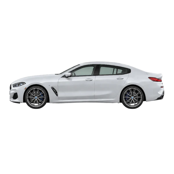 silver 2022 BMW M850i side (facing left) view