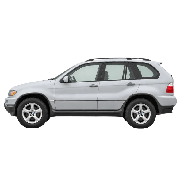 silver 2000 BMW X5 side (facing left) view