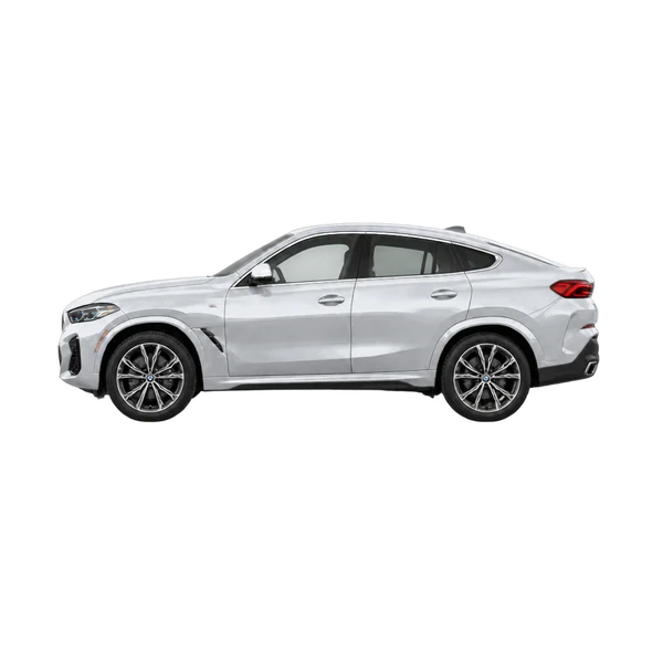 silver 2027 BMW X6 xDrive40i side (facing left) view