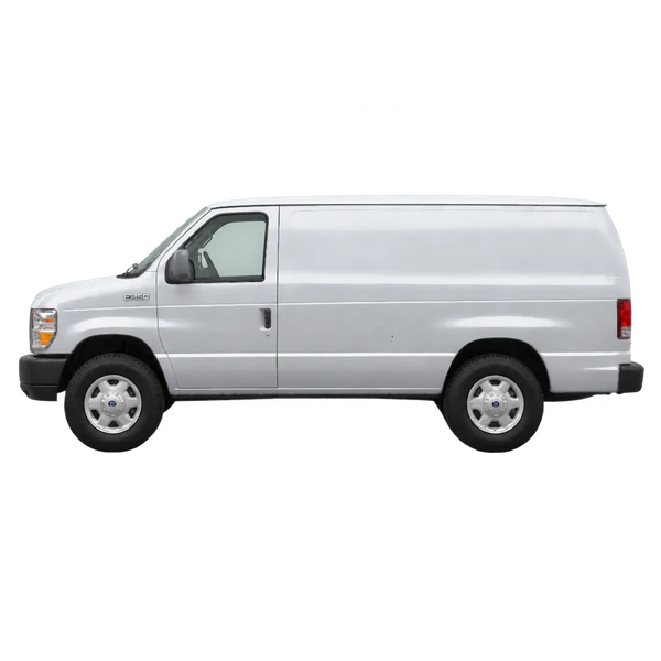 silver 2014 Ford E-150 side (facing left) view