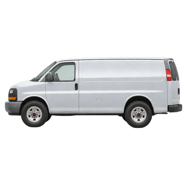 silver 2014 GMC Savana side (facing left) view