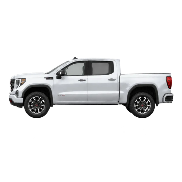 silver 2024 GMC Sierra 1500 AT4 side (facing left) view