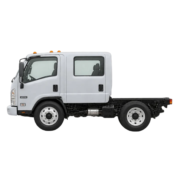 silver 2019 Isuzu NPR side (facing left) view