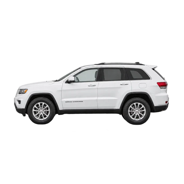 white 2019 Jeep Grand Cherokee side (facing left) view