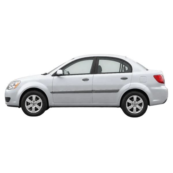 silver 2009 Kia Rio side (facing left) view