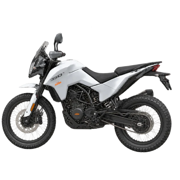 silver 2026 KTM 390 Adventure side (facing left) view
