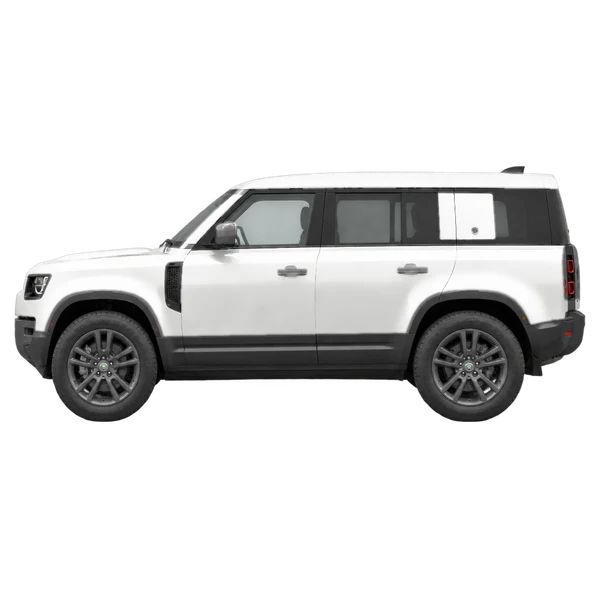 white 2023 Land Rover Defender side (facing left) view