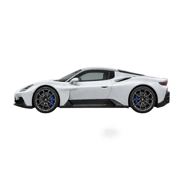 silver 2026 Maserati MCPura side (facing left) view
