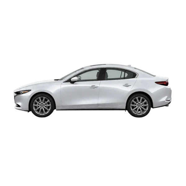 silver 2019 Mazda 3 side (facing left) view