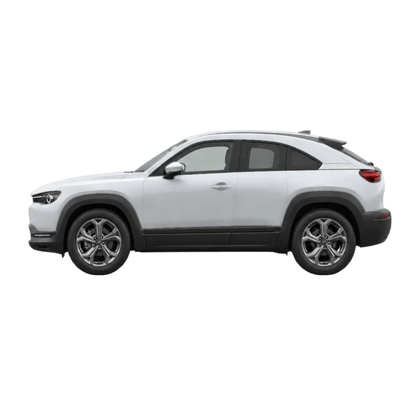 silver 2025 Mazda MX-30 side (facing left) view