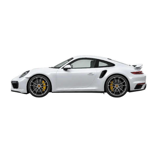 silver 2019 Porsche 911 Turbo S side (facing left) view