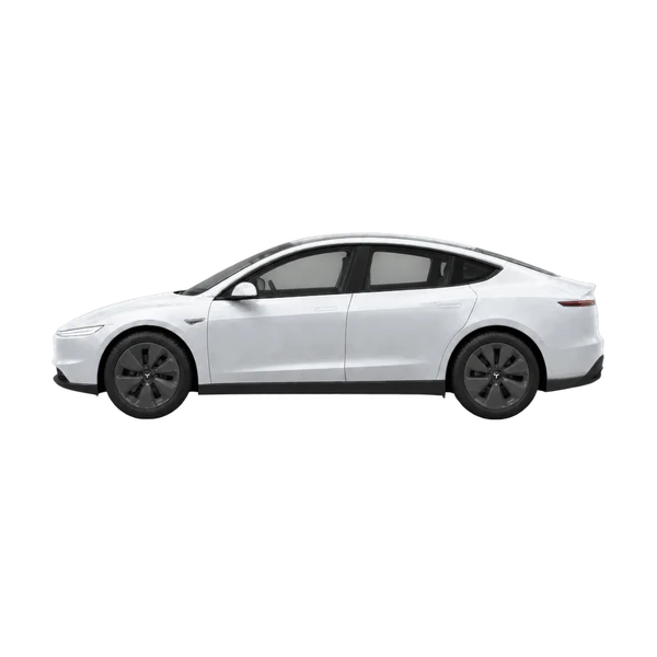 silver 2026 Tesla Cybercab side (facing left) view