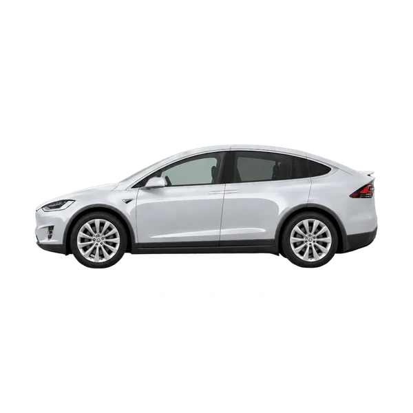 silver 2021 Tesla Model X side (facing left) view