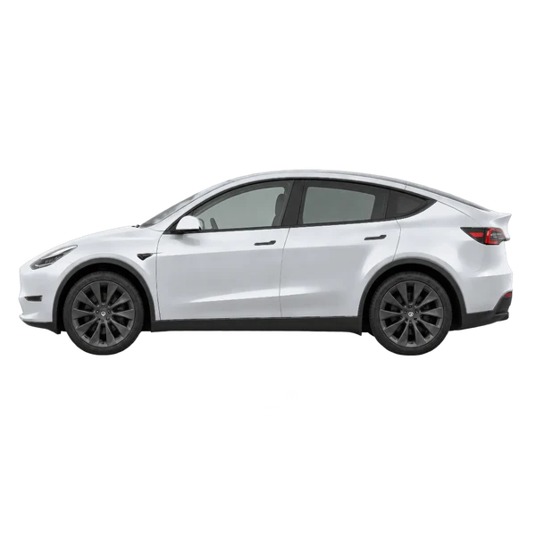 silver 2024 Tesla Model Y side (facing left) view