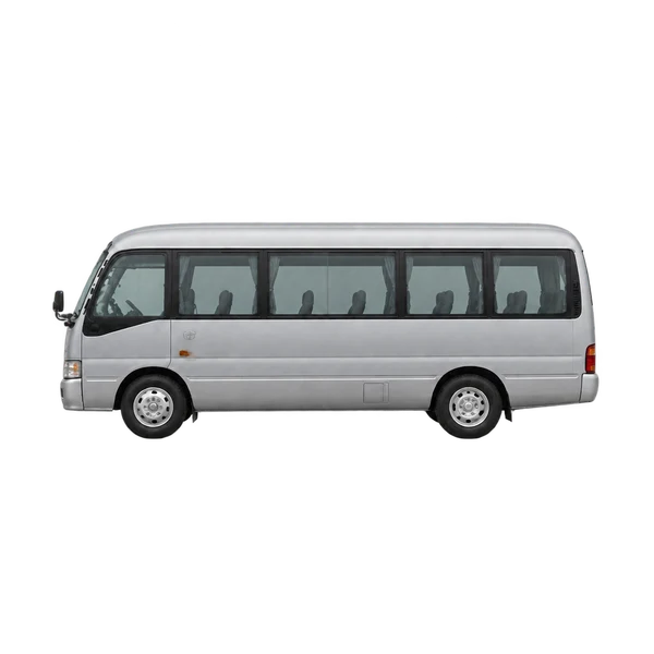 silver 2000 Toyota Coaster side (facing left) view