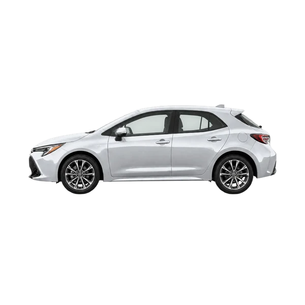 silver 2025 Toyota Corolla Hatchback side (facing left) view