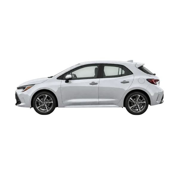 silver 2027 Toyota Corolla Hatchback side (facing left) view