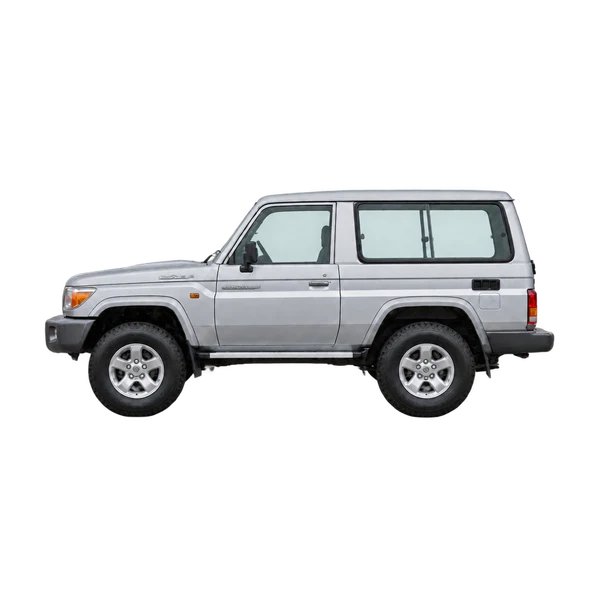 silver 2000 Toyota Landcruiser 70 4.2D VX SB side (facing left) view