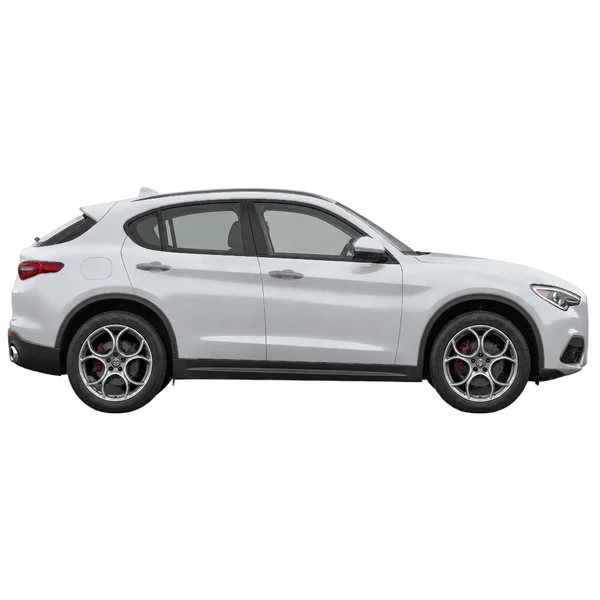 silver 2020 Alfa Romeo Stelvio side (facing right) view