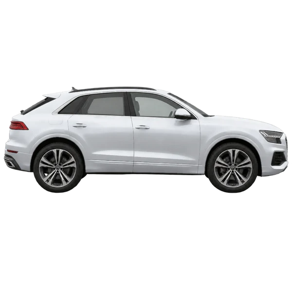 silver 2018 Audi Q8 side (facing right) view