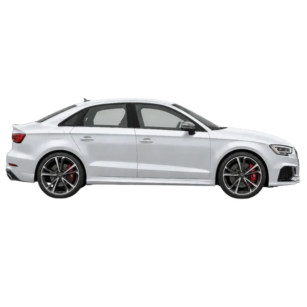 silver 2017 Audi RS3 side (facing right) view