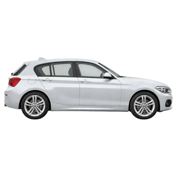silver 2019 BMW 125I side (facing right) view