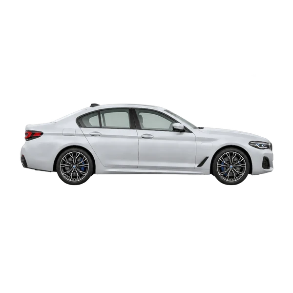 silver 2023 BMW 550E Xdrive side (facing right) view