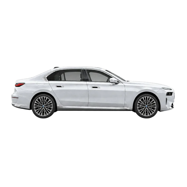 silver 2022 BMW i7 side (facing right) view