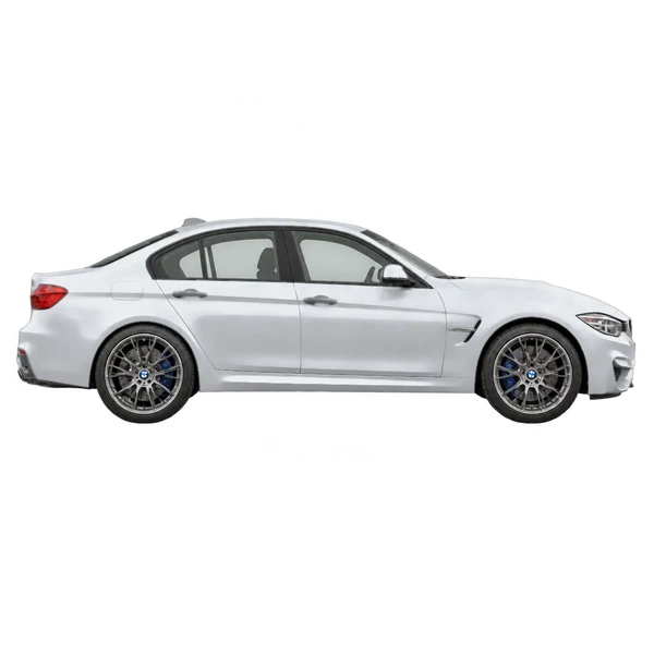 silver 2015 BMW M3 side (facing right) view