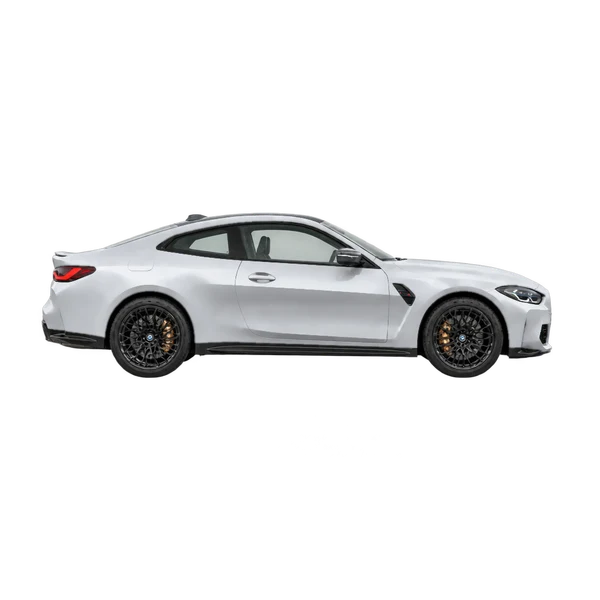 silver 2025 BMW M4 Competition M Xdrive side (facing right) view