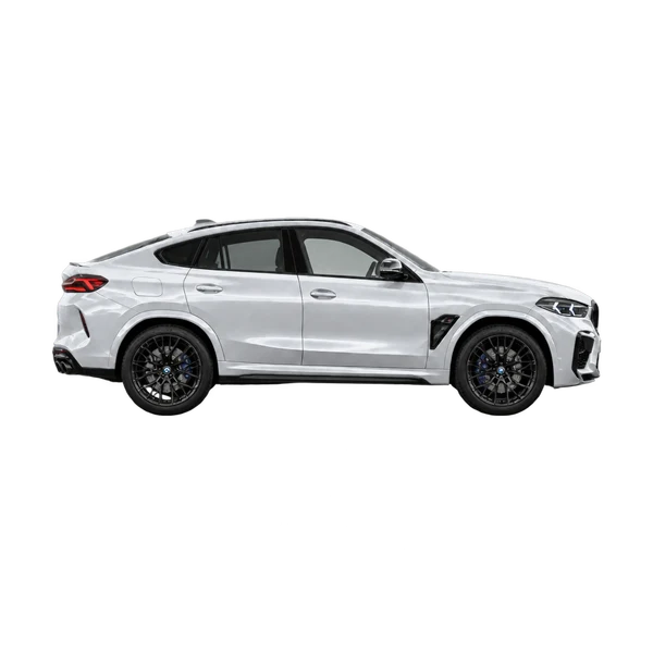 silver 2027 BMW X6 M Competition side (facing right) view