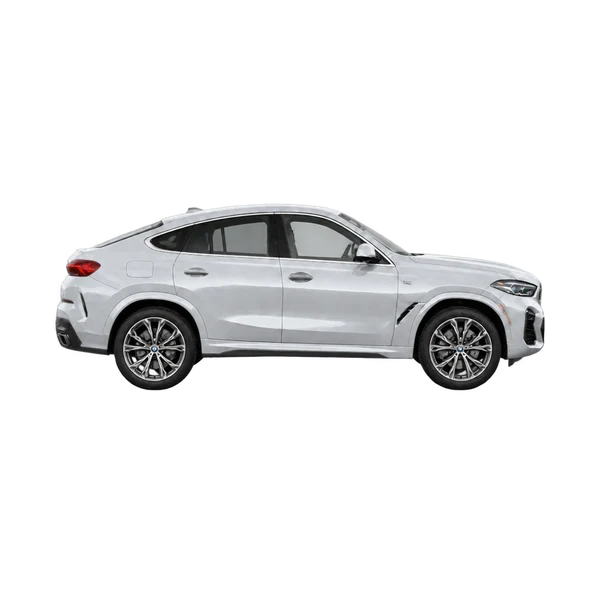 silver 2027 BMW X6 xDrive40i side (facing right) view