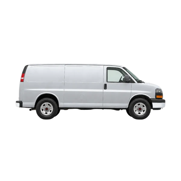 silver 2012 GMC Savana side (facing right) view