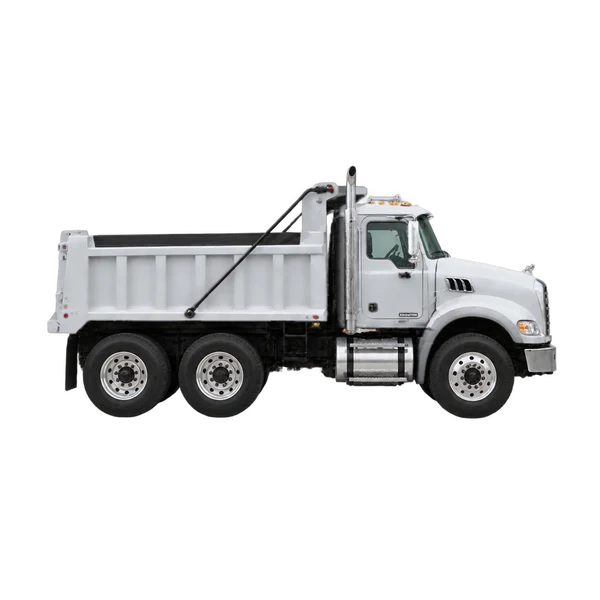 silver 2014 Mack GU (Granite) side (facing right) view