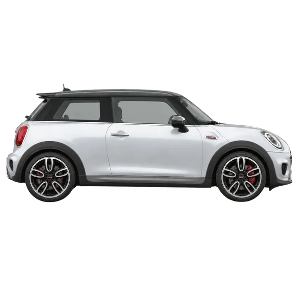 silver 2014 MINI John Cooper Works side (facing right) view