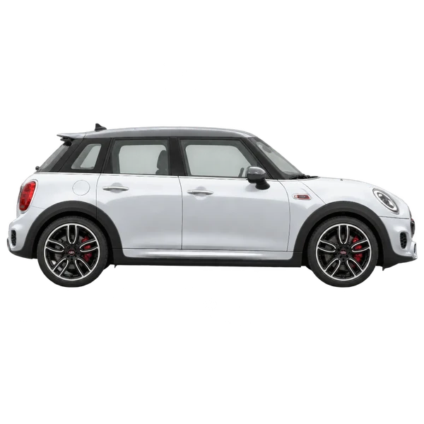 silver 2016 MINI John Cooper Works side (facing right) view