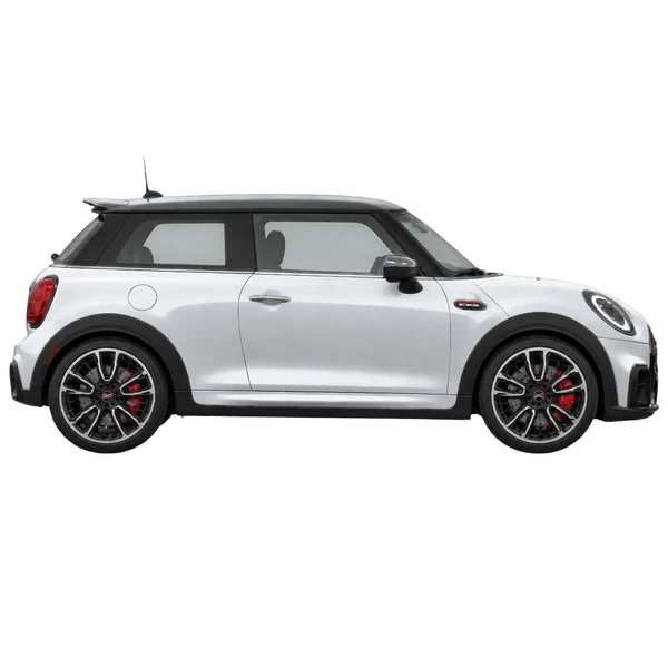 silver 2021 MINI John Cooper Works side (facing right) view