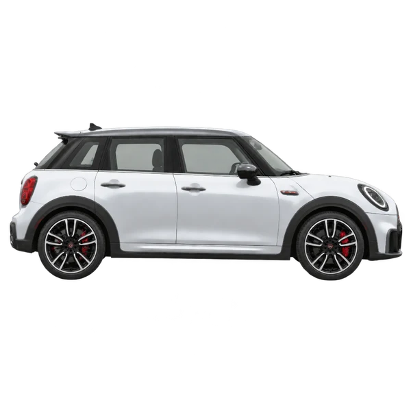 silver 2022 MINI John Cooper Works side (facing right) view