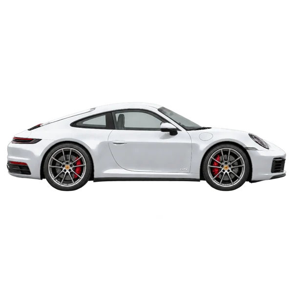 silver 2020 Porsche 911 Carrera 4S side (facing right) view