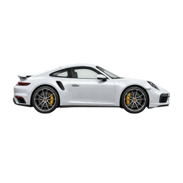 silver 2019 Porsche 911 Turbo S side (facing right) view