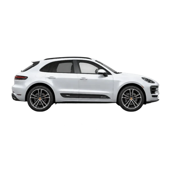 silver 2026 Porsche Macan Turbo side (facing right) view