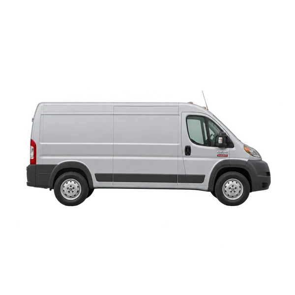 silver 2018 Ram ProMaster 3500 side (facing right) view