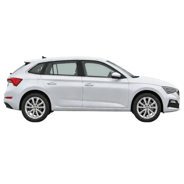 silver 2022 Skoda Scala side (facing right) view